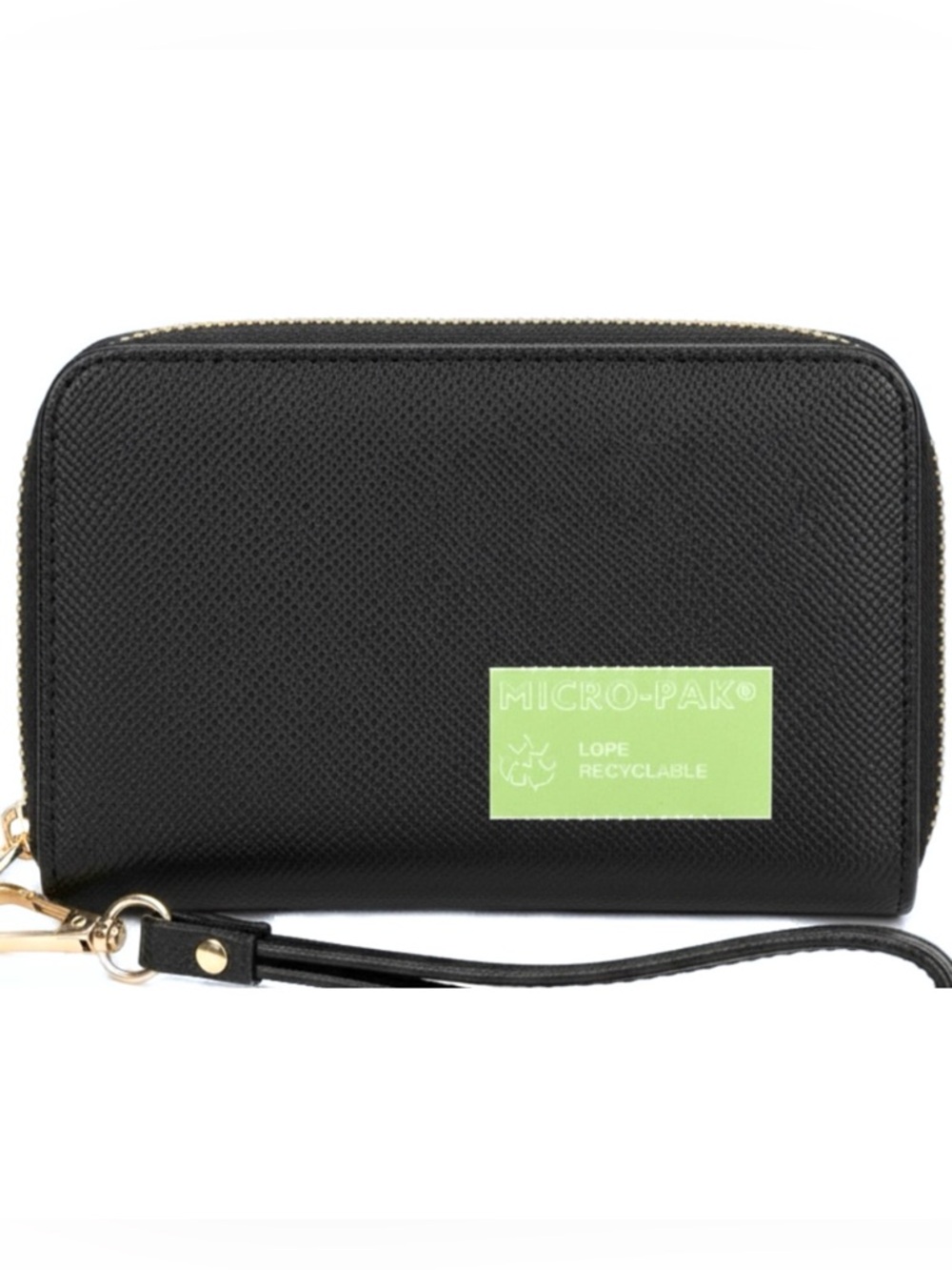 Micro-Pak Small Black Corner Zip Vegan Pebbled Leather Wristlet Wallet NWOT